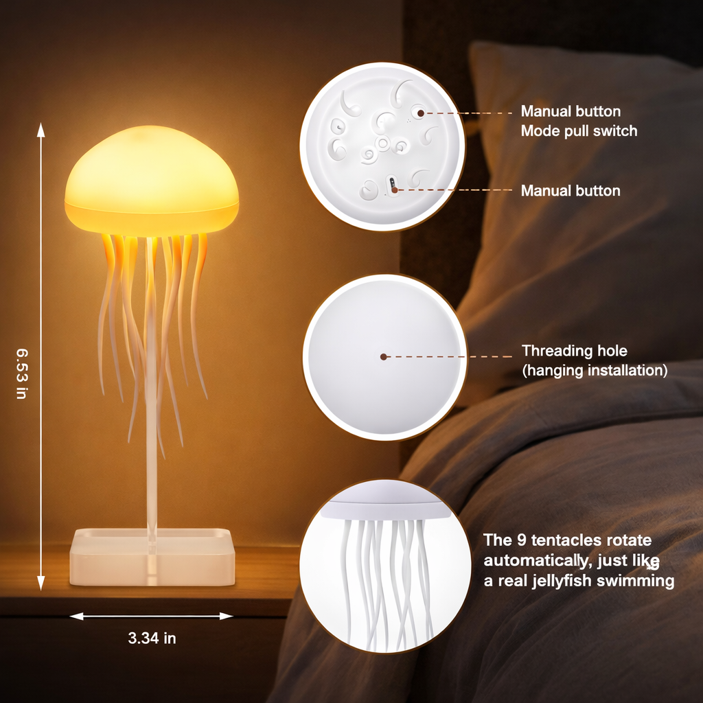 Jellyfish Lamp LED Night Light | RGB Rechargeable Aesthetic Lamp with Dancing Tentacles for Bedroom, Kids & Gifts