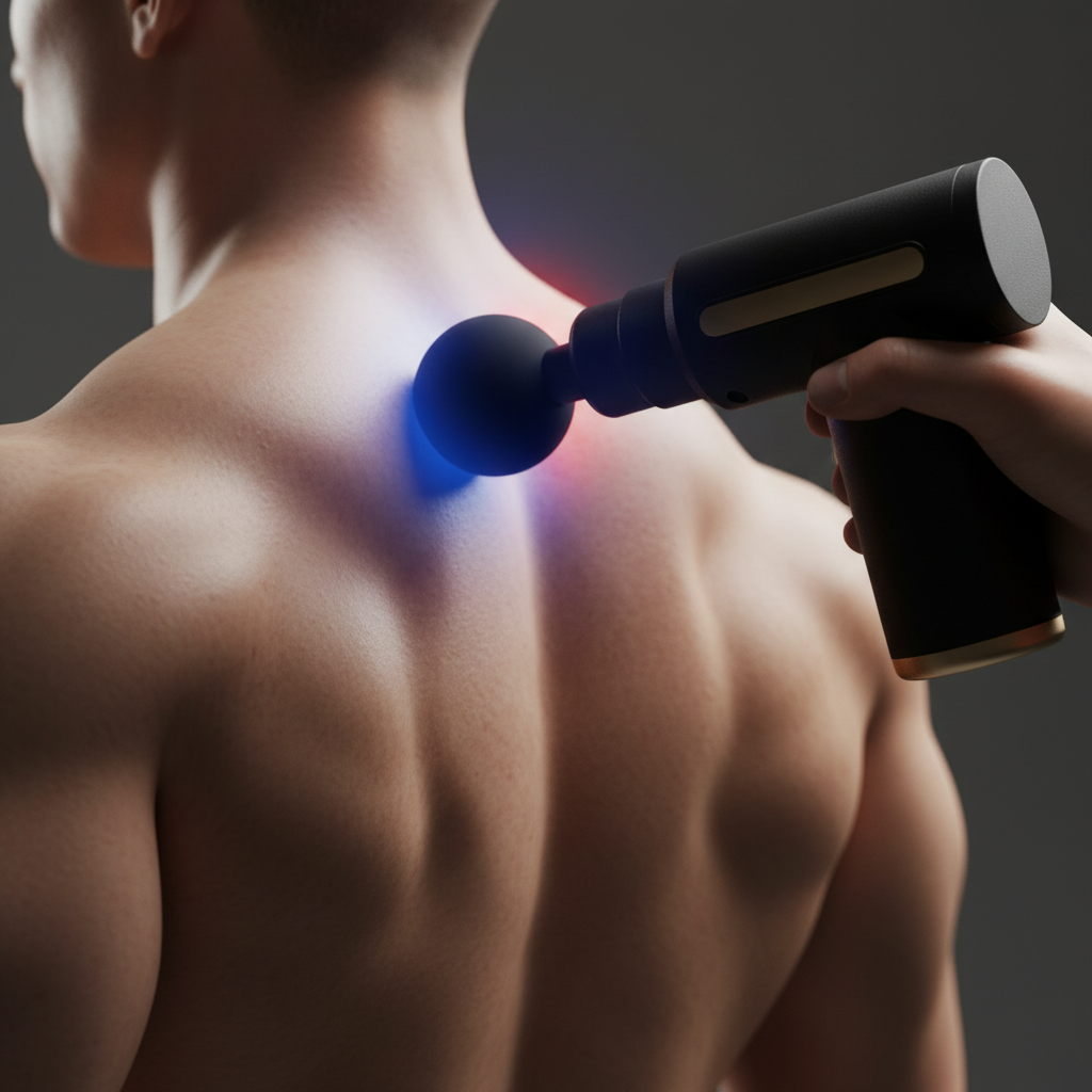 Massage Gun Back Close-up with Pain Relief Effect